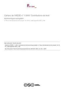 Cahiers de l IREDE n° 1-2000. Contributions de droit économique européen - autre ; n°3 ; vol.52, pg 660-660