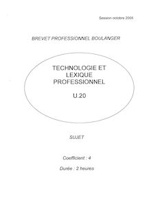 Technologie et lexique professionnel en langue vivante 2005 BP - Boulanger