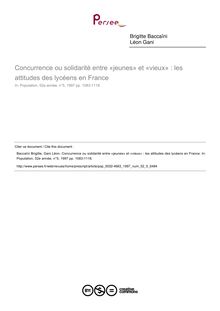 Concurrence ou solidarité entre «jeunes» et «vieux» : les attitudes des lycéens en France - article ; n°5 ; vol.52, pg 1083-1118