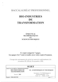 Bacpro bio industries mathematiques et sciences physiques 2005