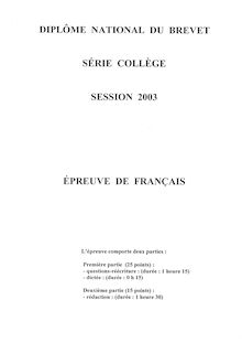 Français 2003 Brevet (filière générale)