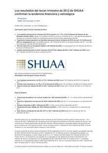 Los resultados del tercer trimestre de 2012 de SHUAA confirman la tendencia financiera y estratégica