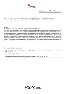 Les Yarse du royaume de Ouagadougou : l écrit et l oral. - article ; n°98 ; vol.25, pg 179-212