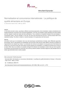 Normalisation et concurrence internationale : La politique de qualité alimentaire en Europe - article ; n°1 ; vol.231, pg 56-61