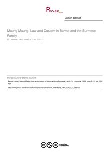 Maung Maung, Law and Custom in Burma and the Burmese Family  ; n°1 ; vol.5, pg 125-127