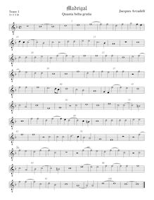 Partition ténor viole de gambe 1, octave aigu clef, 12 madrigaux par Jacob Arcadelt