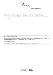 Maxima et minima pluviométriques saisonniers en France - article ; n°1 ; vol.24, pg 7-36