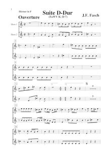 Partition cor 1/2  (F), Ouverture- en D major, FaWV K:D7, D, Fasch, Johann Friedrich