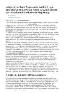 Labgency et Ikon Associates publient leur solution Continuum sur Apple iOS, incluant la sécurisation DRM Microsoft PlayReady