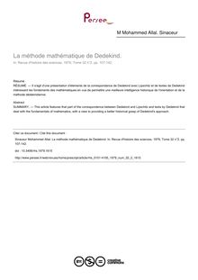 La méthode mathématique de Dedekind. - article ; n°2 ; vol.32, pg 107-142