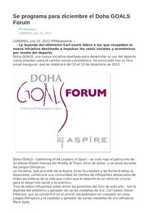 Se programa para diciembre el Doha GOALS Forum