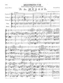 Partition complète, Divertimento, Divertimento No.10 ; Erste Lodronische Nachtmusik par Wolfgang Amadeus Mozart