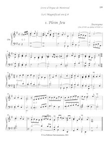 Partition 154-160. (12e) Magnificat en G #: , Plein Jeu - , Duo - , Basse - , (Voix humaine) - , Récit - , Trio - , Dialogue, Livre d orgue de Montréal