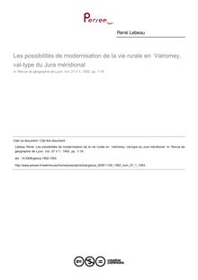 Les possibilités de modernisation de la vie rurale en  Valromey, val-type du Jura méridional - article ; n°1 ; vol.27, pg 1-19