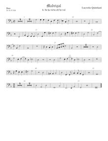 Partition viole de basse, madrigaux pour 5 voix, Quintiani, Lucrezio par Lucrezio Quintiani