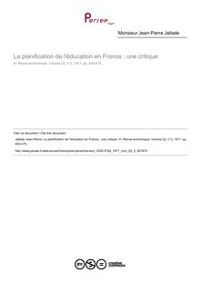 La planification de l éducation en France : une critique  ; n°3 ; vol.22, pg 450-475