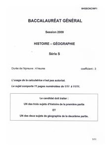 Sujet du bac S 2009: Histoire Géographie