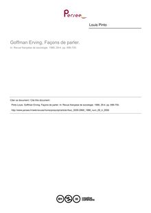 Goffman Erving, Façons de parler.  ; n°4 ; vol.29, pg 696-700