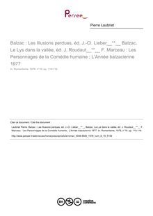 Balzac : Les Illusions perdues, éd. J.-Cl. Lieber  Balzac, Le Lys dans la vallée, éd. J. Roudaut  F. Marceau : Les Personnages de la Comédie humaine ; L Année balzacienne 1977  ; n°19 ; vol.8, pg 115-116