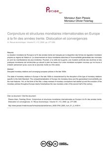Conjoncture et structures monétaires internationales en Europe à la fin des années trente. Dislocation et convergences - article ; n°2 ; vol.51, pg 277-290