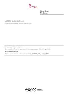 La folie systématisée - article ; n°1 ; vol.16, pg 215-265