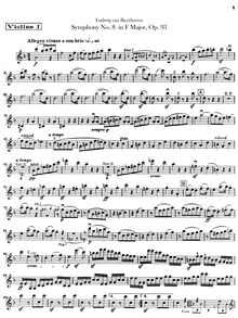 Partition violons I, Symphony No.8, F major, Beethoven, Ludwig van
