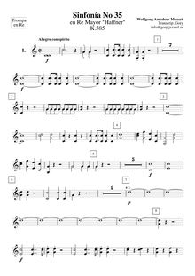 Partition cornes 1, 2 (en D), Symphony No.35, Haffner Symphony, D major
