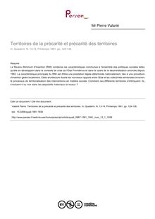 Territoires de la précarité et précarité des territoires - article ; n°1 ; vol.13, pg 129-136