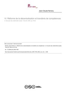 Réforme de la décentralisation et transferts de compétences - article ; n°1 ; vol.24, pg 67-84