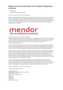 Mendor anuncia su asociación con A. Menarini Diagnostics en Suecia