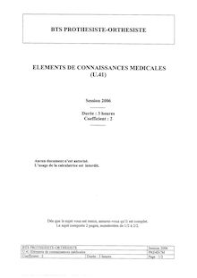 Eléments de connaissances médicales 2006 BTS Prothésiste orthésiste