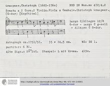 Partition complète, Sonata en G Major, GWV 213, G major, Graupner, Christoph