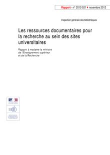 Les ressources documentaires pour la recherche au sein des sites universitaires