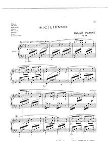 Partition complète, Sicilienne, Op.78, Fauré, Gabriel par Gabriel Fauré