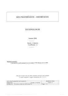 Technologie 2004 BTS Prothésiste orthésiste