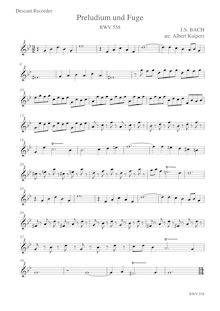 Partition Descant enregistrement , Prelude et Fugue G minor, G minor