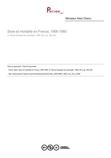 Sexe et mortalité en France, 1906-1980 - article ; n°2 ; vol.29, pg 293-324