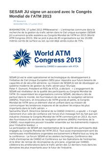 SESAR JU signe un accord avec le Congrès Mondial de l ATM 2013
