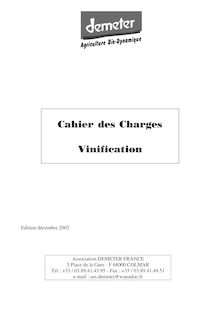 Cahier des Charges Vinification