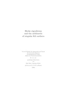 Hecke eigenforms and the arithmetic of singular K3 surfaces [Elektronische Ressource] / von Matthias Schütt
