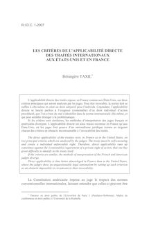 Les critères de l’applicabilité directe des traités internationaux aux États-Unis et en France - article ; n°1 ; vol.59, pg 157-176