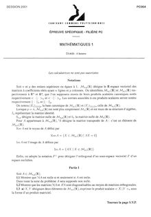 CCP 2001 mathematiques 1 classe prepa pc