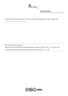 Tests de Gesell et de Terman-Merrill appliqués en Uganda. - article ; n°1 ; vol.11, pg 63-67