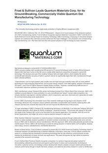 Frost & Sullivan Lauds Quantum Materials Corp. for Its Ground-Breaking, Commercially Viable Quantum Dot Manufacturing Technology