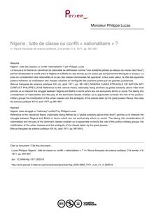 Nigeria : lutte de classe ou conflit « nationalitaire » ? - article ; n°4 ; vol.21, pg 881-891