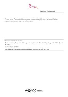 France et Grande-Bretagne : une complémentarité difficile - article ; n°1 ; vol.46, pg 43-51