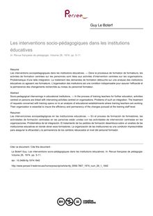 Les interventions socio-pédagogiques dans les institutions éducatives - article ; n°1 ; vol.26, pg 5-11