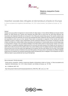 Insertion sociale des réfugiés et demandeurs d asile en Europe - article ; n°3 ; vol.3, pg 151-168