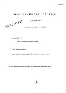 Italien LV1 2007 Sciences Economiques et Sociales Baccalauréat général