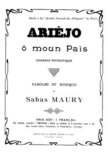 Partition complète, Arièjo ô moun Païs, Maury, Sabas
